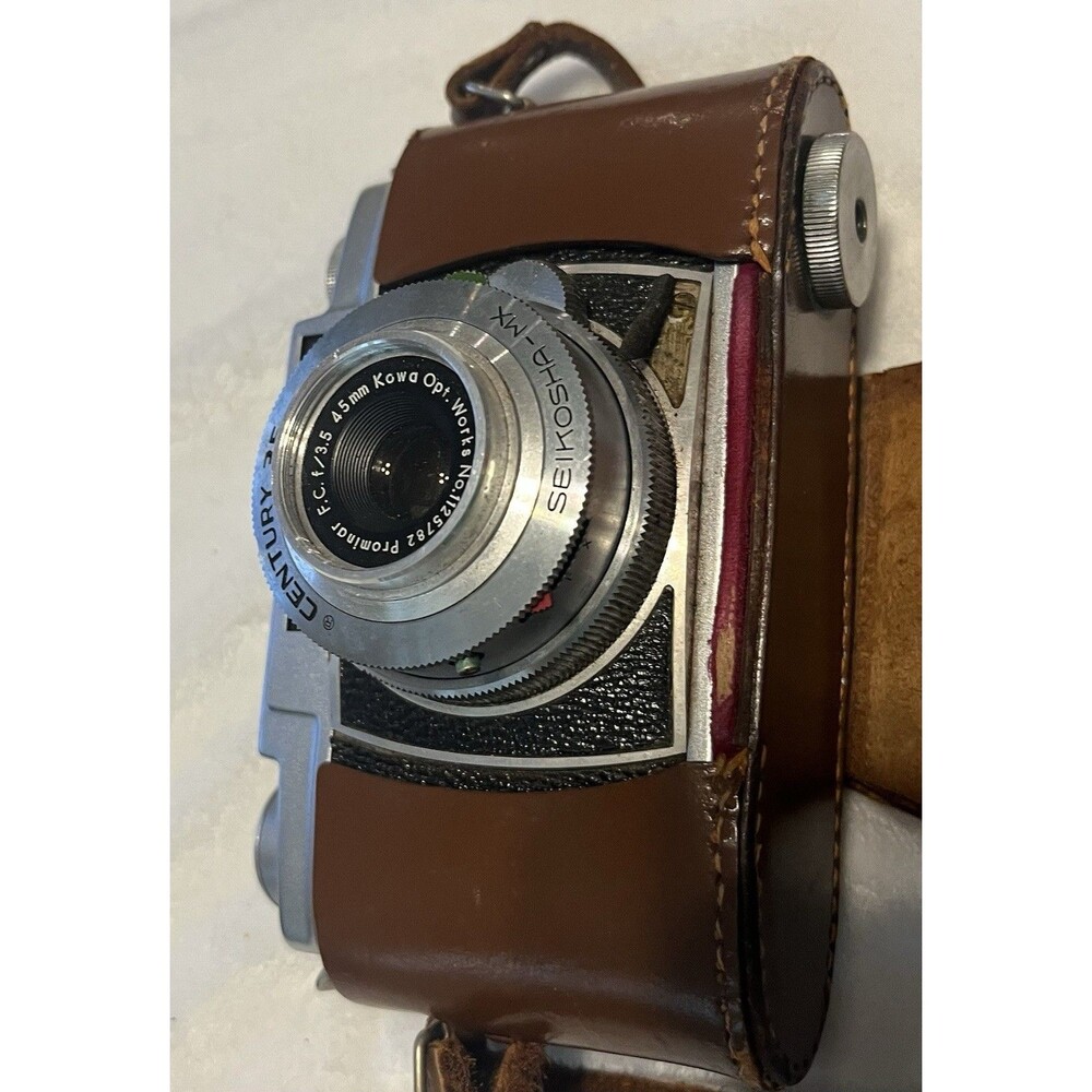 Seikosha Century 35 Silver Vintage 35mm Film Camera w/ Brown Leather Case